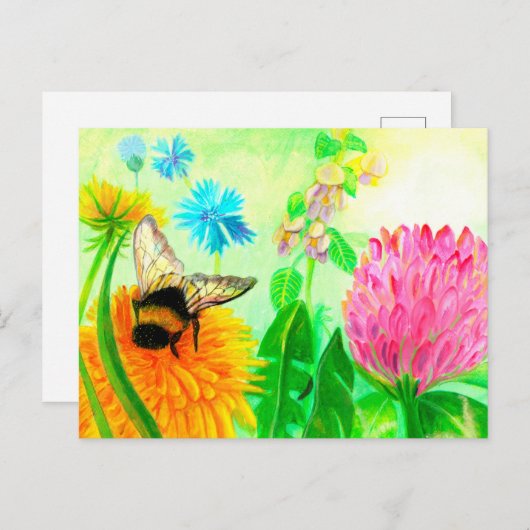 Bumblebee op dandelion briefkaart (Voorkant / Achterkant)