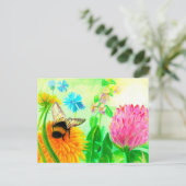 Bumblebee op dandelion feestdagenkaart (Staand voorkant)