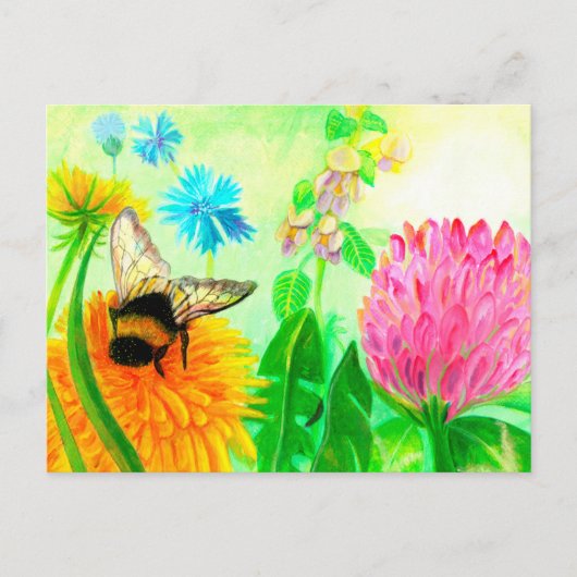 Bumblebee op dandelion feestdagenkaart (Voorkant)