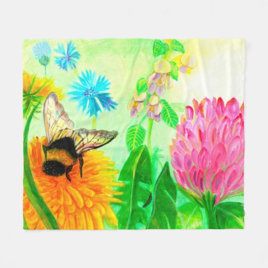 Bumblebee op dandelion fleece deken (Voorkant (Horizontaal))