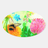 Bumblebee op dandelion ovale sticker (Voorkant)