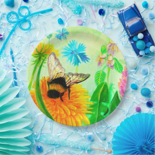Bumblebee op dandelion papieren bordje (Feest)