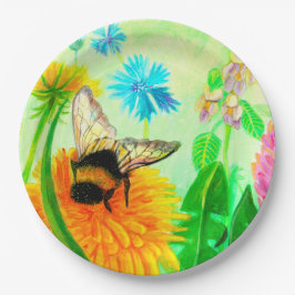 Bumblebee op dandelion papieren bordje