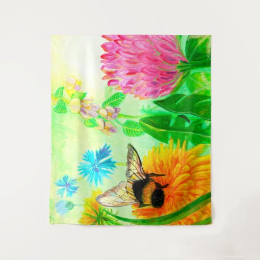 Bumblebee op dandelion wandkleed (Voorkant)