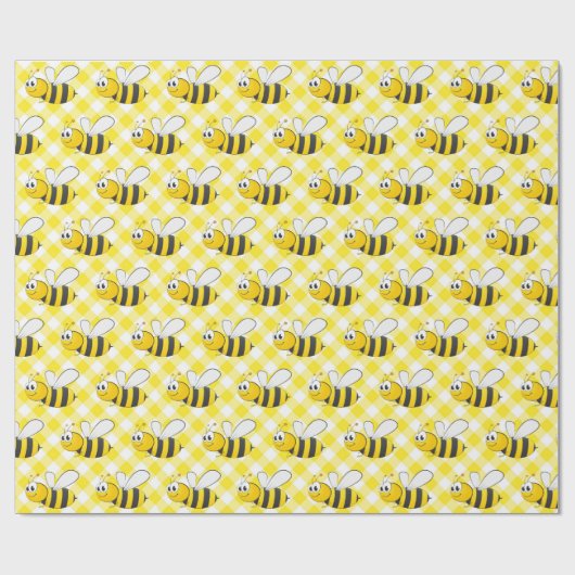 Bumblebee op gele gingham cadeaupapier (Vlak)