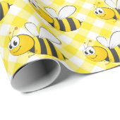 Bumblebee op gele gingham cadeaupapier (Rol Hoek)