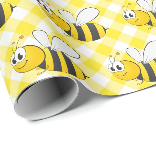Bumblebee op gele gingham cadeaupapier (Rol Hoek)