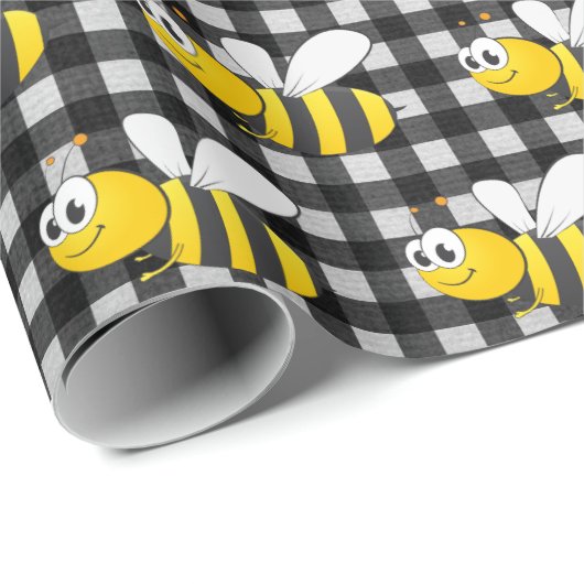 Bumblebee op Gingham Cadeaupapier (Rol Hoek)