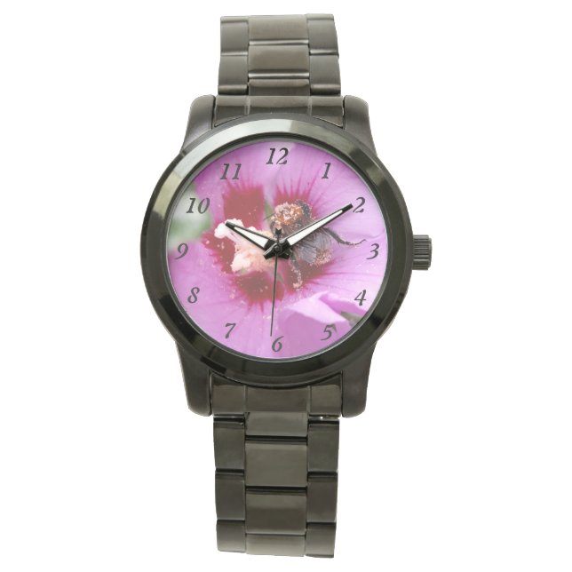 Bumblebee op Hibiscus Flower Horloge (Voorkant)