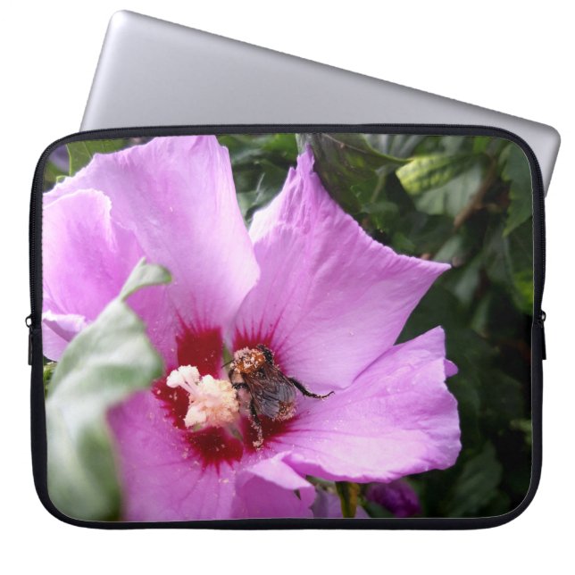 Bumblebee op Hibiscus Flower Laptop Sleeve (Voorkant)