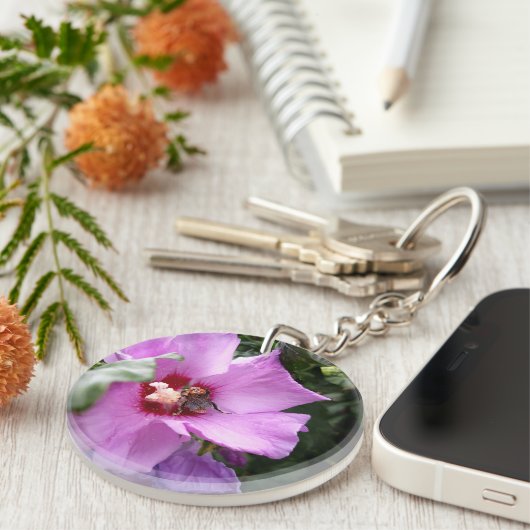 Bumblebee op Hibiscus Flower Sleutelhanger (Voorkant Rechts)