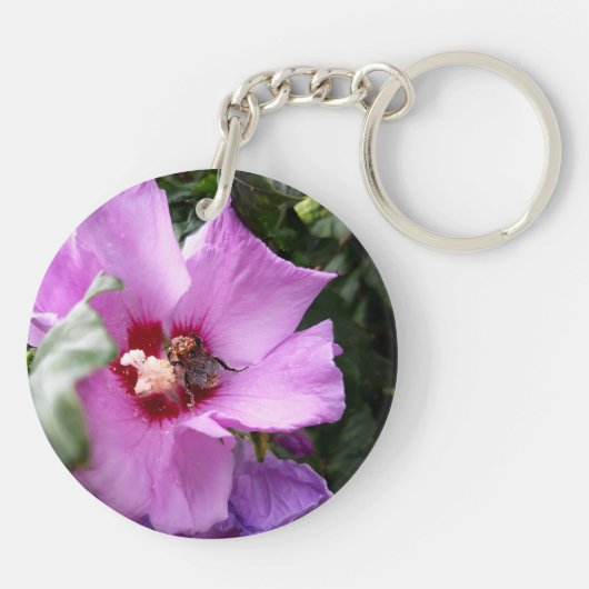Bumblebee op Hibiscus Flower Sleutelhanger (Achterkant)