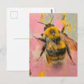 Bumblebee op roze en geel briefkaart (Voorkant / Achterkant)