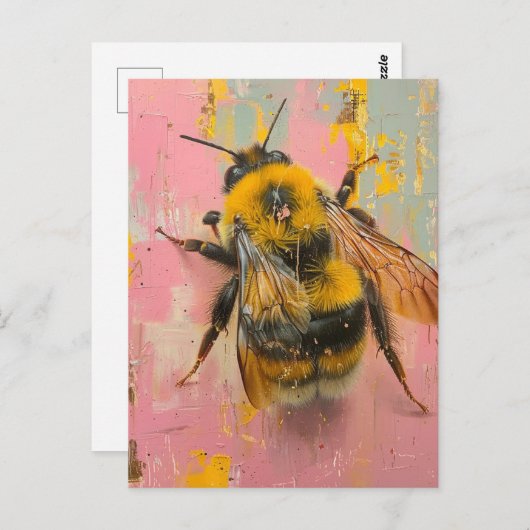 Bumblebee op roze en geel briefkaart (Voorkant / Achterkant)