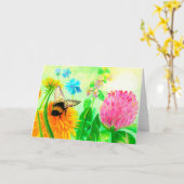 Bumblebee op zondag in dandelion kaart (Gele Bloem)