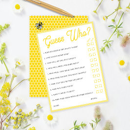  Bumblebee raad eens wie? Baby shower game Kaart