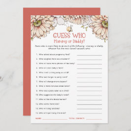 Bumblebee raad wie mam of pap Baby shower spel Bedankkaart