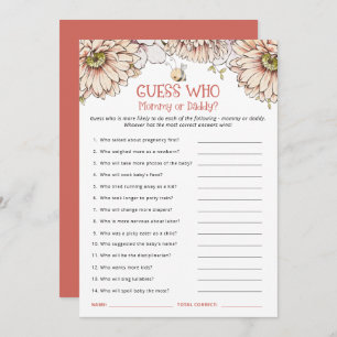 Bumblebee raad wie mam of pap Baby shower spel Bedankkaart
