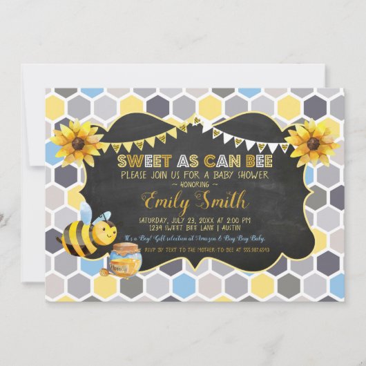 Bumblebee Sweet als Can Bee Boy Baby shower Kaart (Voorkant)