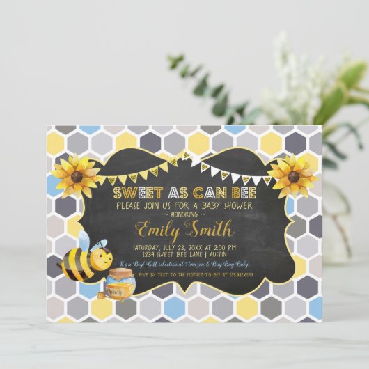 Bumblebee Sweet als Can Bee Boy Baby shower Kaart (Staand voorkant)