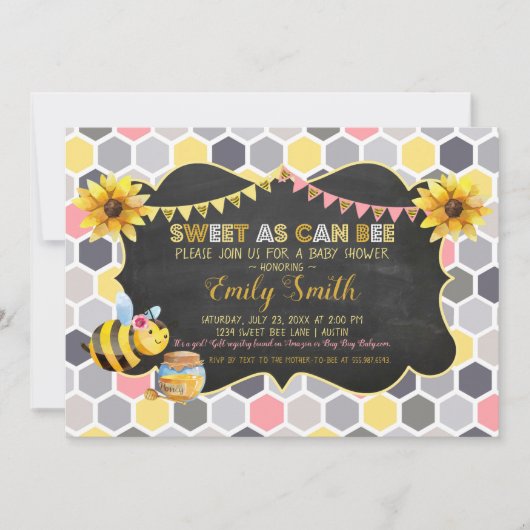 Bumblebee Sweet als Can Bee Girl Baby shower Kaart (Voorkant)