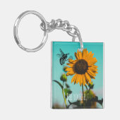 Bumblebee Tennis Player met zonnebloem Sleutelhanger (Voorkant Links)