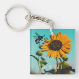 Bumblebee Tennis Player met zonnebloem Sleutelhanger