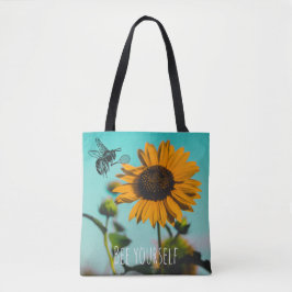 Bumblebee Tennisspeler met zonnebloem en tekst Tote Bag