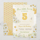 Bumblebee Wildflower Birthday Party Girl Beeday Kaart (Voorkant / Achterkant)