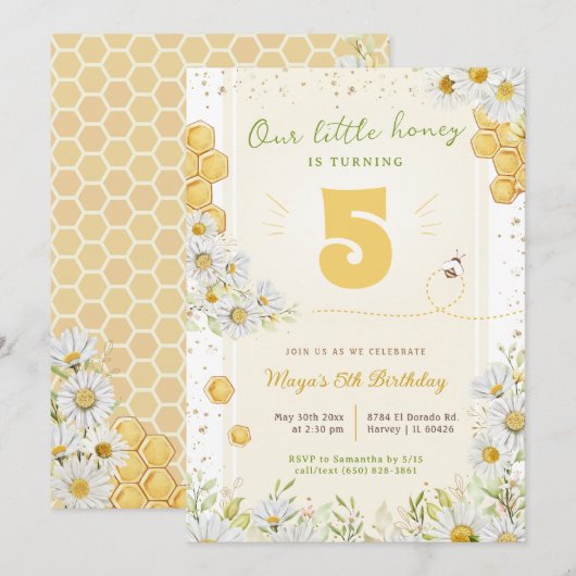 Bumblebee Wildflower Birthday Party Girl Beeday Kaart (Voorkant / Achterkant)