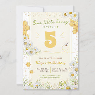Bumblebee Wildflower Birthday Party Girl Beeday Kaart