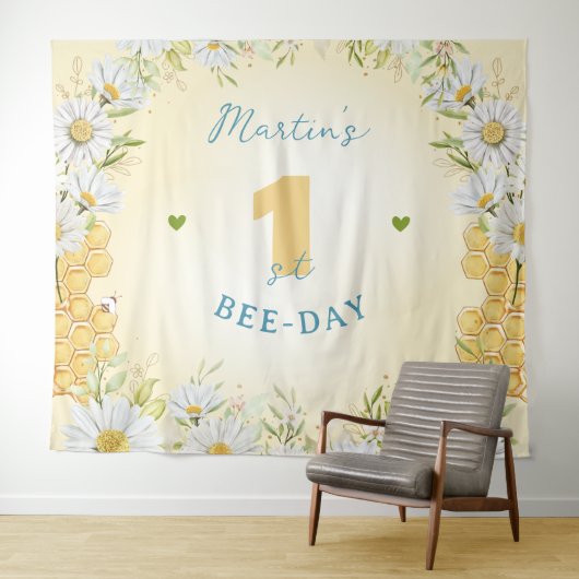 Bumblebee Yellow Boy Een 1e Eerste Verjaardagsfees Wandkleed (In Situ (horizontaal))