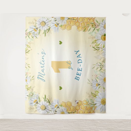 Bumblebee Yellow Boy Een 1e Eerste Verjaardagsfees Wandkleed (Voorkant)