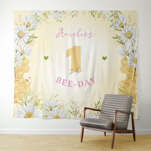 Bumblebee Yellow Girl 1 eerste verjaardag Wandkleed (In Situ (horizontaal))