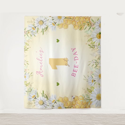 Bumblebee Yellow Girl 1 eerste verjaardag Wandkleed (Voorkant)