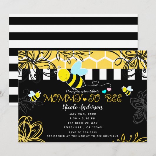 Bumblebee Zwart & Geel Baby shower Mama to BEE Kaart (Voorkant / Achterkant)