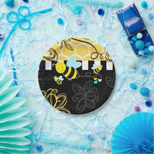 Bumblebee zwart/geel Baby shower Moderne afbeeldin Papieren Bordje (Feest)