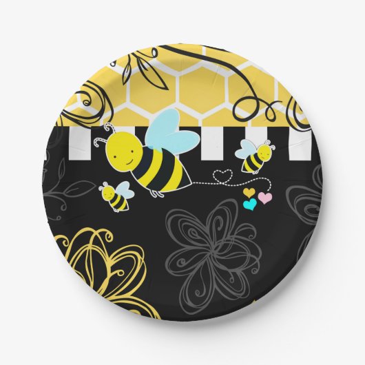 Bumblebee zwart/geel Baby shower Moderne afbeeldin Papieren Bordje (Voorkant)