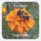 Bumblebees on Marigold Bookplate Vierkante Sticker (Voorkant)