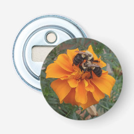 Bumblebees on Marigold Flower Button Flesopener
