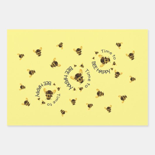 Bumblebees Tijd om Gelukkig Geel te ZIJN Inpakpapier Vel (Voorkant 3)
