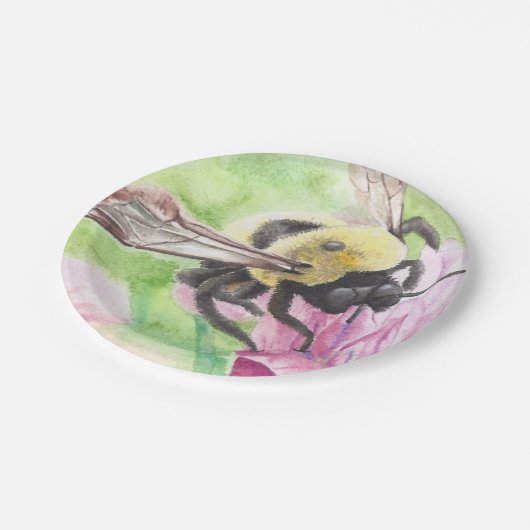 Bumblebei in de bloemen papieren bordje (Gekanteld)