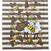 Bumblebei met gordijngordel met bruin/witteband douchegordijn (Voorkant)