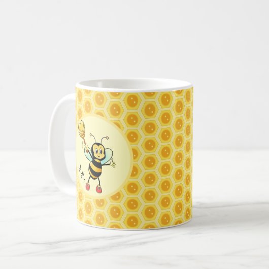 Bumblebei met hart en monogram koffiemok (Voorkant links)