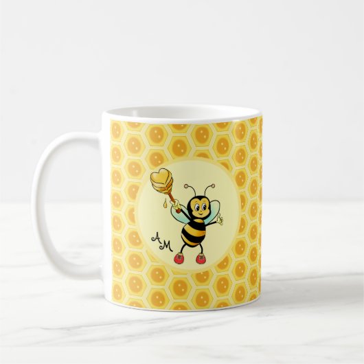 Bumblebei met hart en monogram koffiemok (Links)