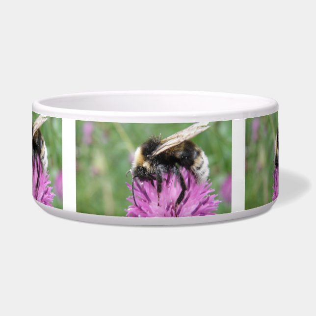Bumblebei op een Thistle Dog Bowl Voerbakje (Voorkant)