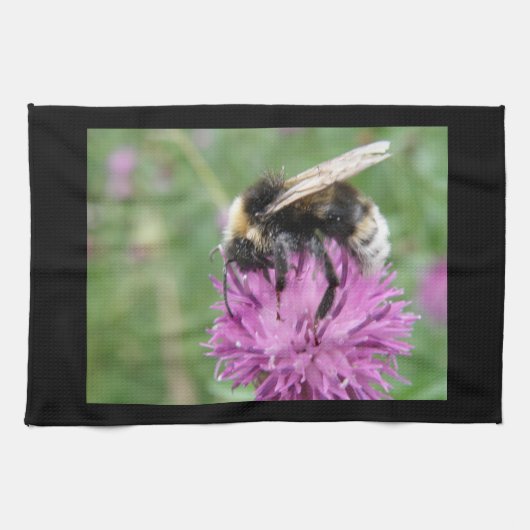 Bumblebei op een Thistle Kitchen Towel Theedoek (Horizontaal)