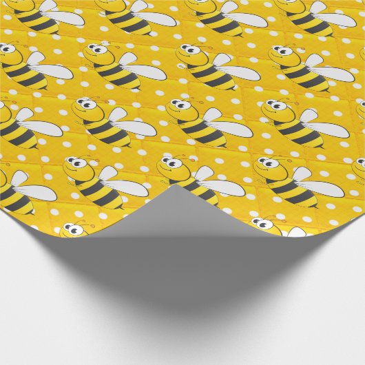 Bumblebei op gele en witte pokadots cadeaupapier (Hoek)