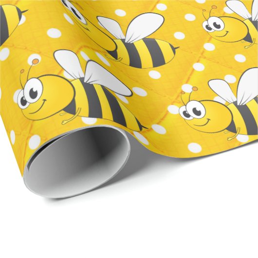 Bumblebei op gele en witte pokadots cadeaupapier (Rol Hoek)