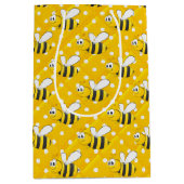 Bumblebei op gele en witte pokadots medium cadeauzakje (Voorkant)